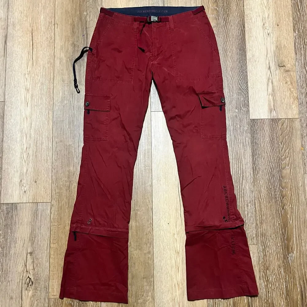 Vtg Abercrombie Fitch Convertible Cargo Pants Womens 6 Low Rise Red Flare 90s - Picture 1 of 11